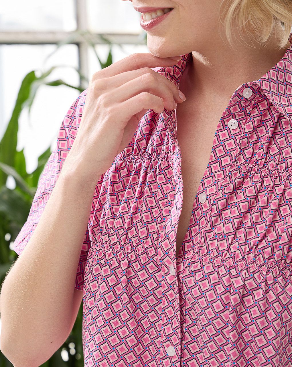 Camicia premaman allattamento fantasia rombi