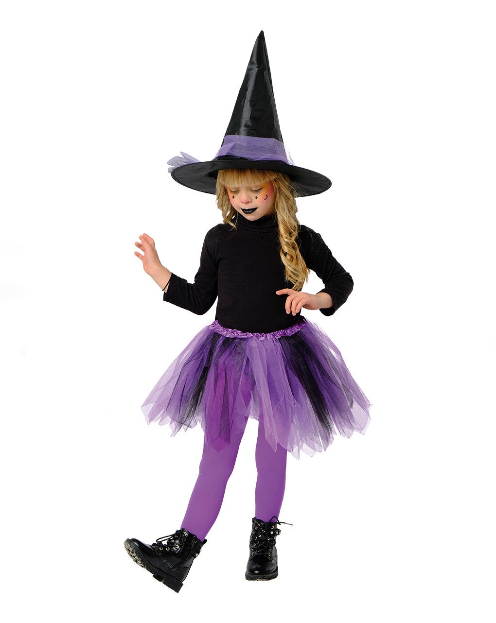 Halloween set strega viola 4/7 anni: tutù + cappello - rubie's