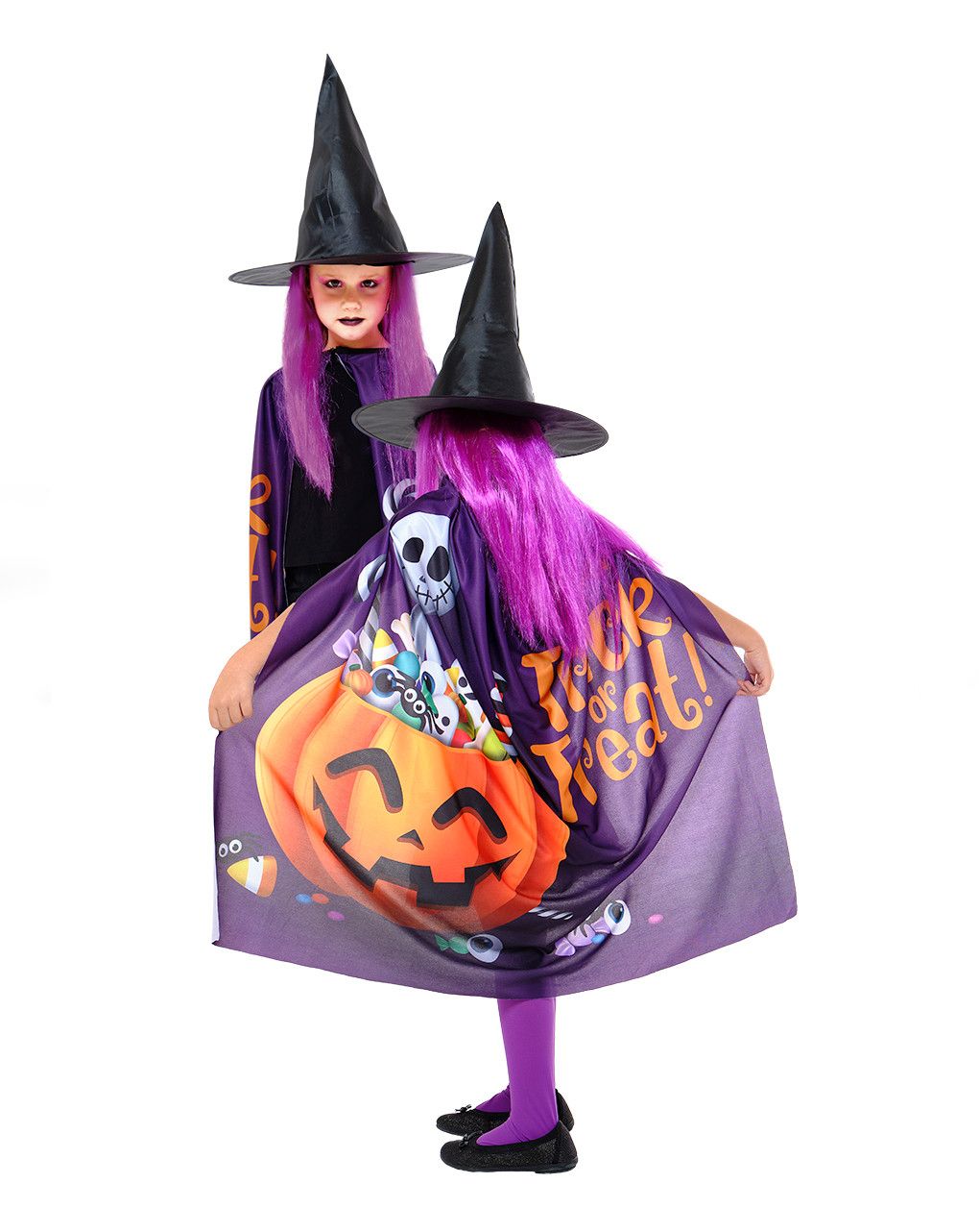 Halloween set strega dolcetto o scherzetto 4/7 anni: mantello + cappello - rubie's