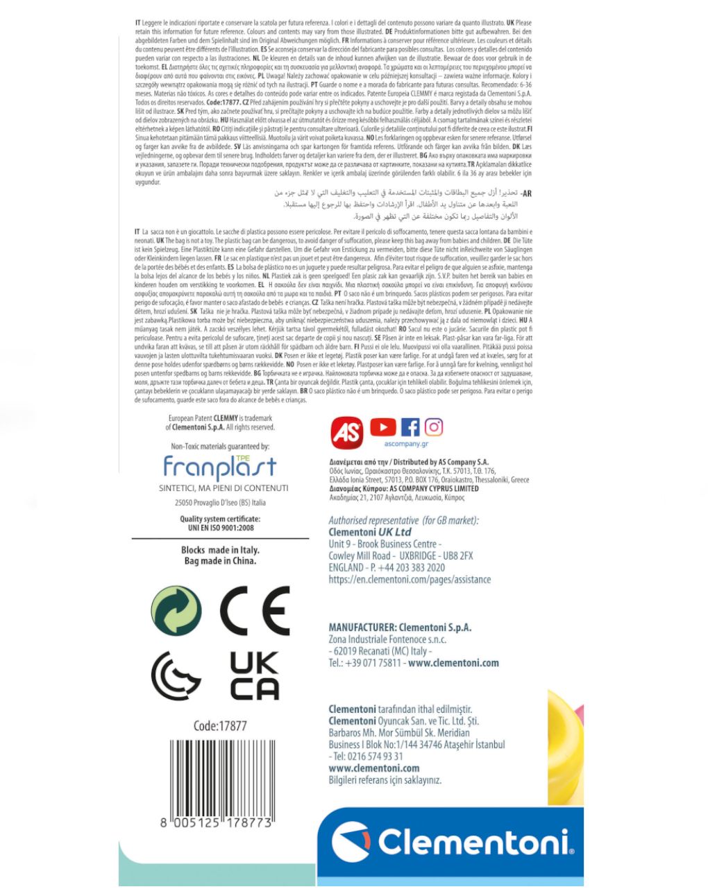 Sacca 20 mattoncini 6/36 mesi - clementoni