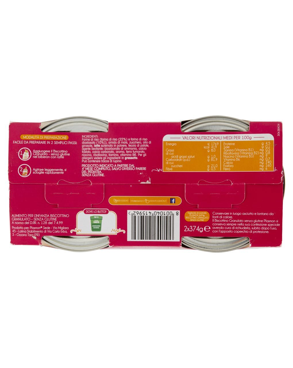 Plasmon - biscottino granulato senza glutine 2x374g
