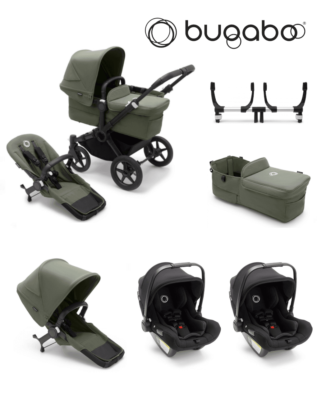 Gemellare donkey 5 - 2 sedute + 2 navicelle + 2 seggiolini turtle air - bugaboo