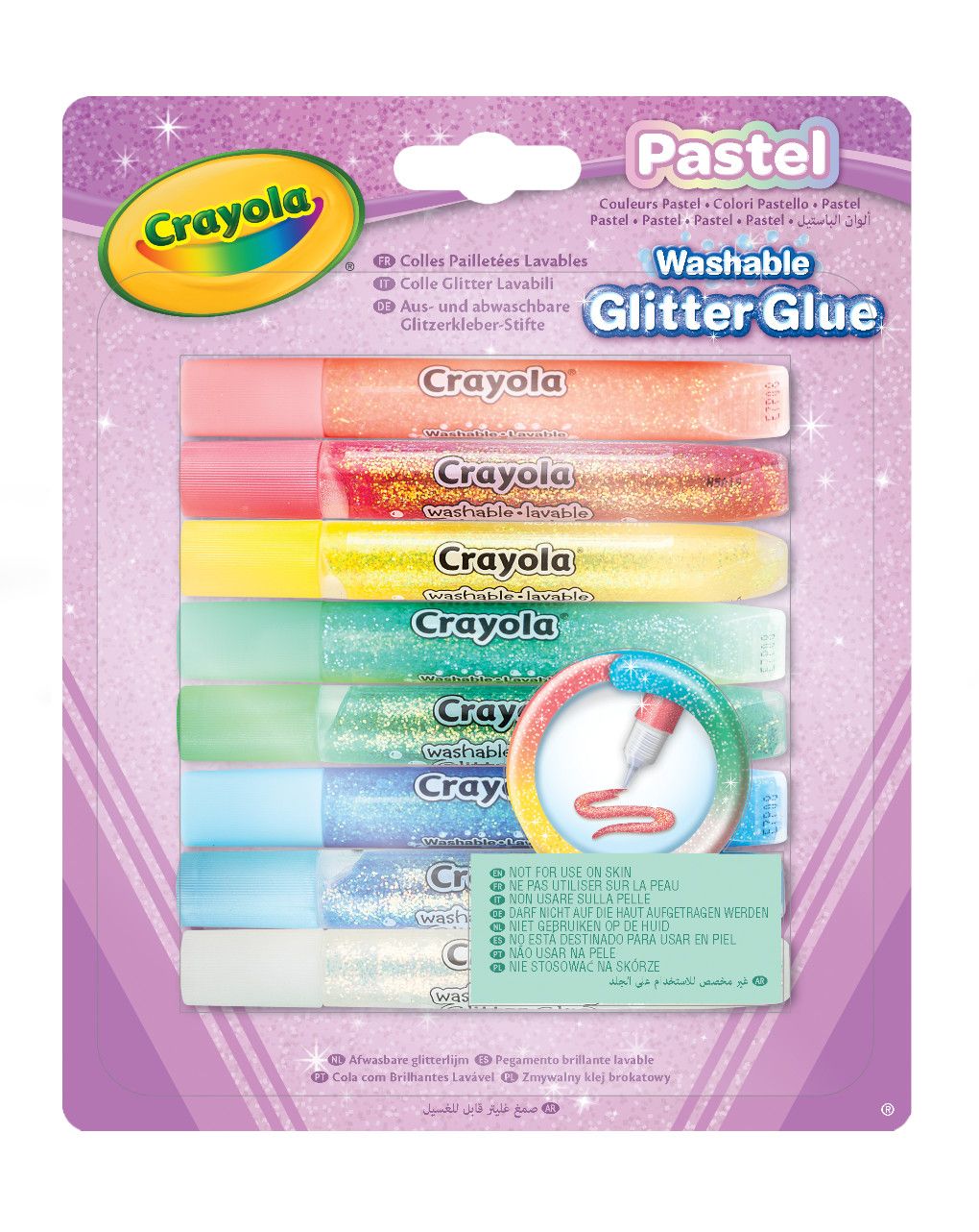 Colle glitter lavabili - confezione da 8 pezzi - crayola pastel
