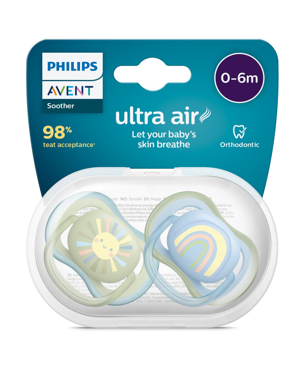 2 ciucci ultra air 0-6 mesi colore blu/verde - philips avent