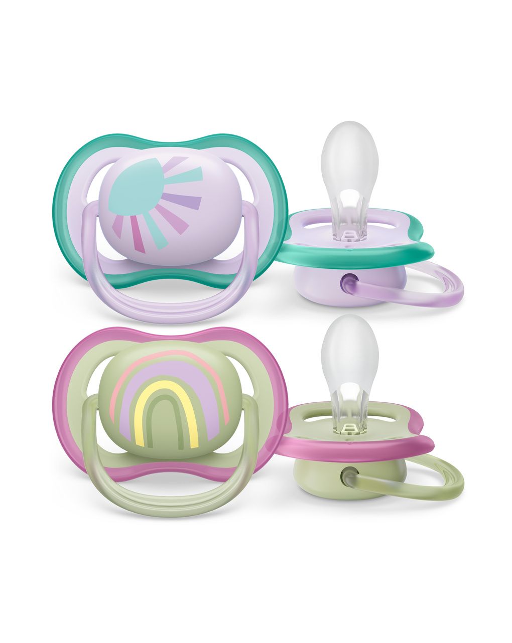 2 ciucci ultra air 0-6 mesi colore verde/rosa - philips avent