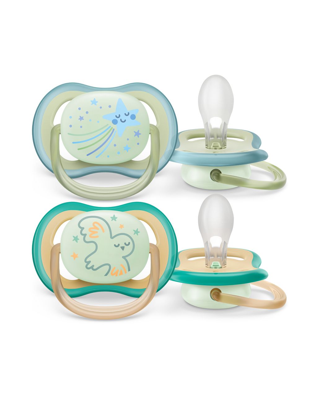2 ciucci ultra air night time 0-6 mesi decorazione stella/uccellino - philips avent