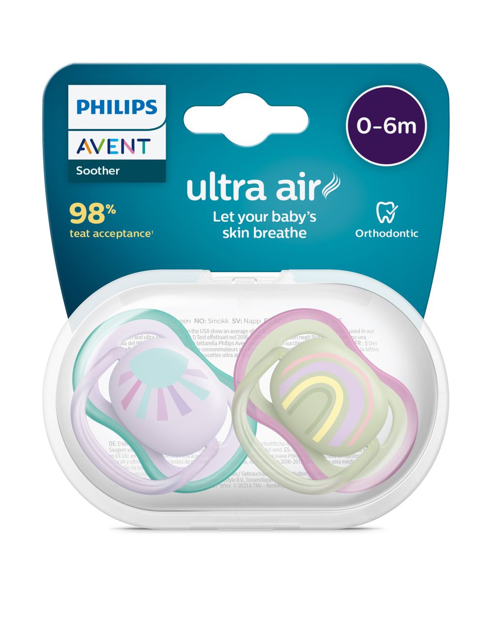 2 ciucci ultra air 0-6 mesi colore verde/rosa - philips avent