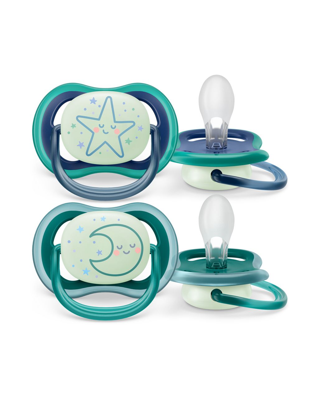 2 ciucci ultra air night time 6-18 mesi decorazione stella/luna - philips avent
