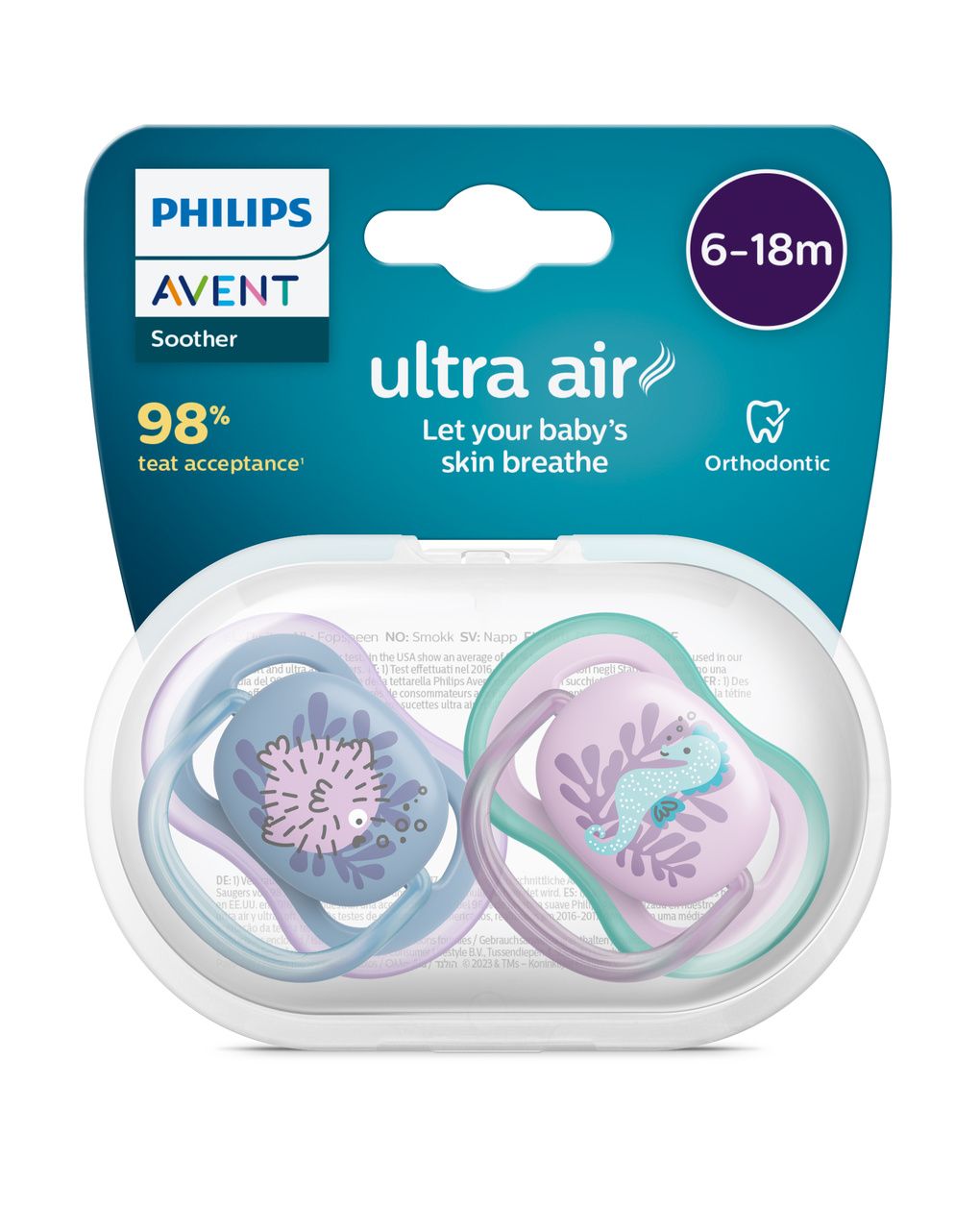 2 ciucci ultra air 6-18 mesi colore blu/rosa - philips avent