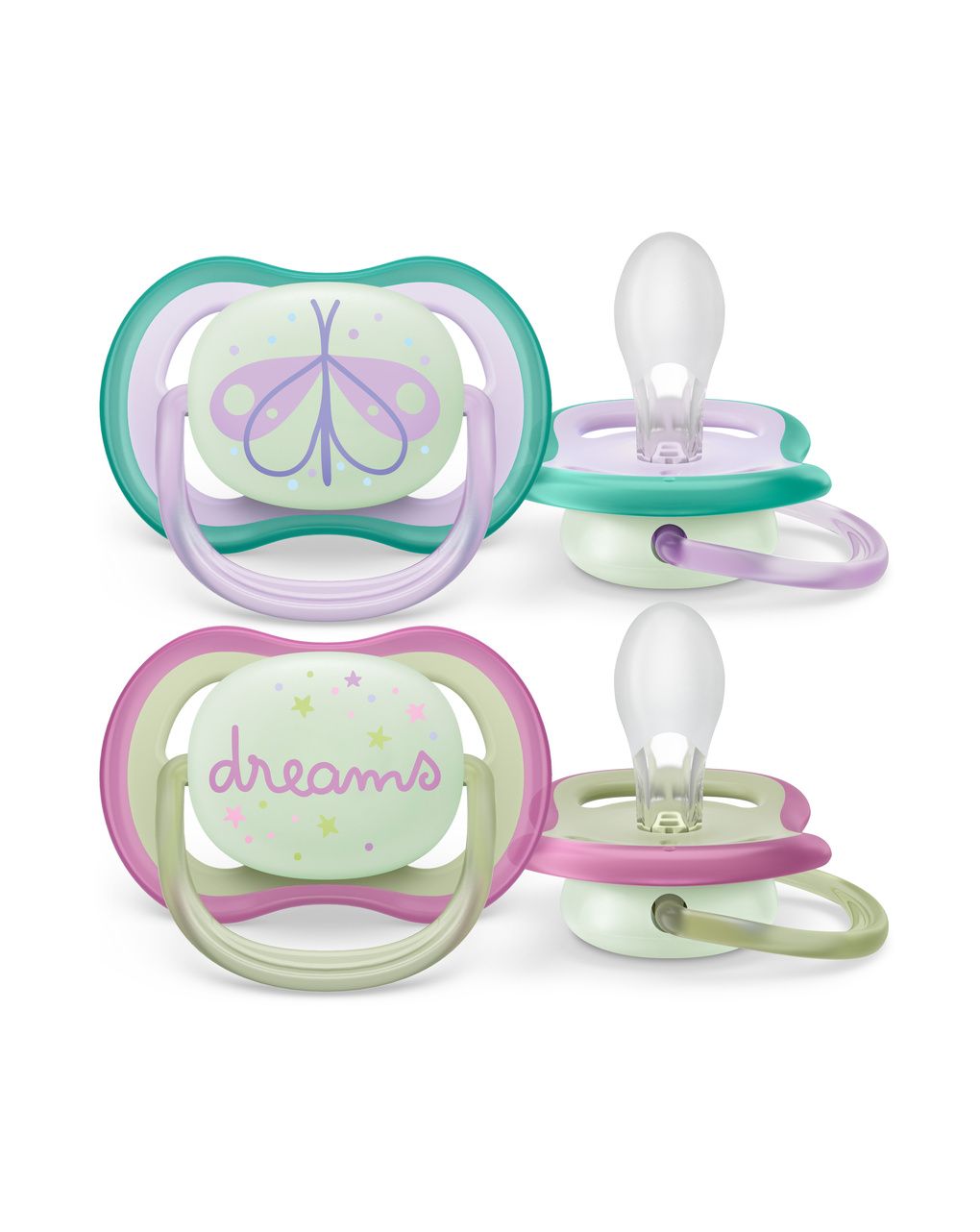 2 ciucci ultra air night time 0-6 mesi decorazione farfalla/dreams - philips avent