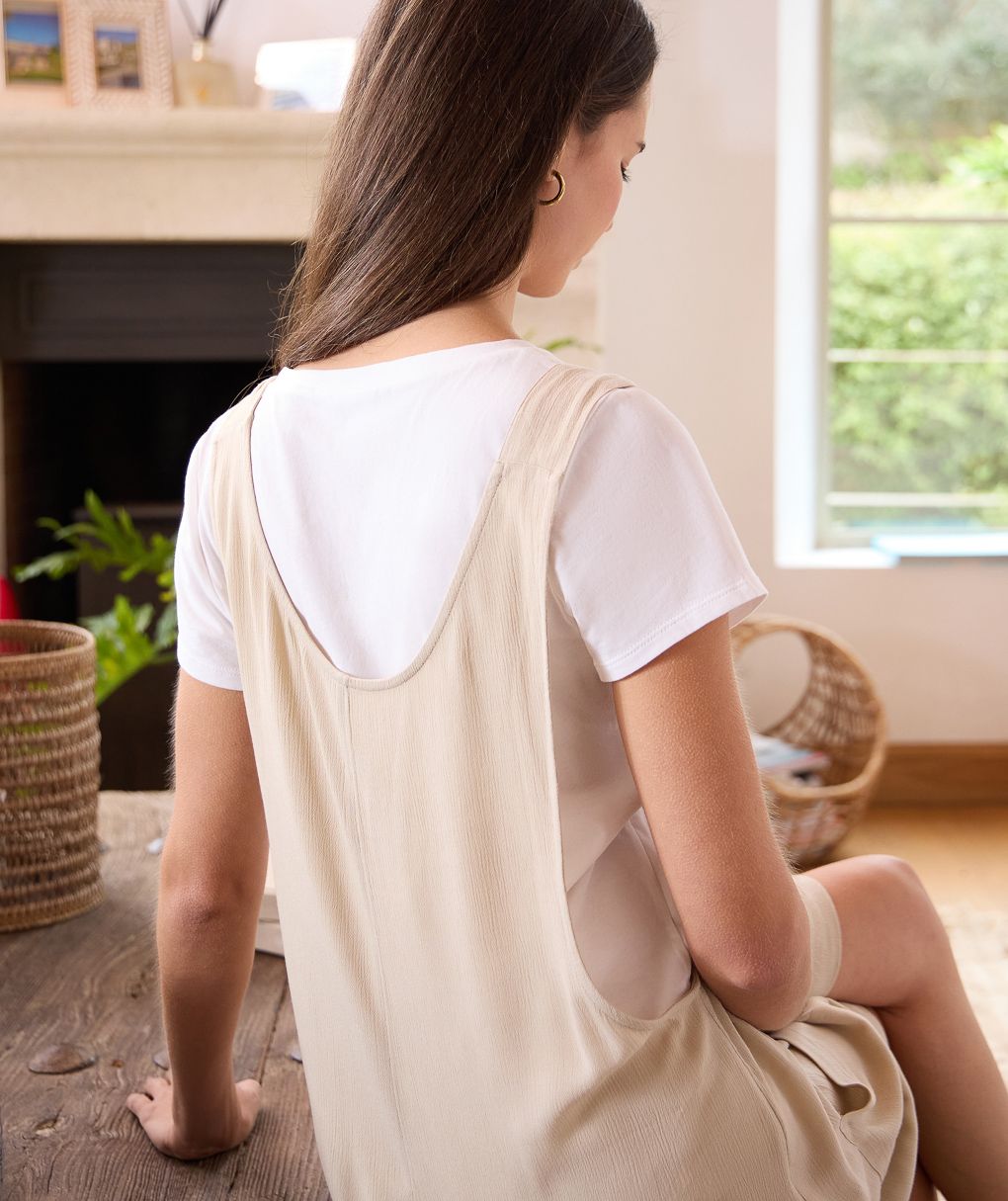 Completo premaman allattamento tuta beige e t-shirt bianca