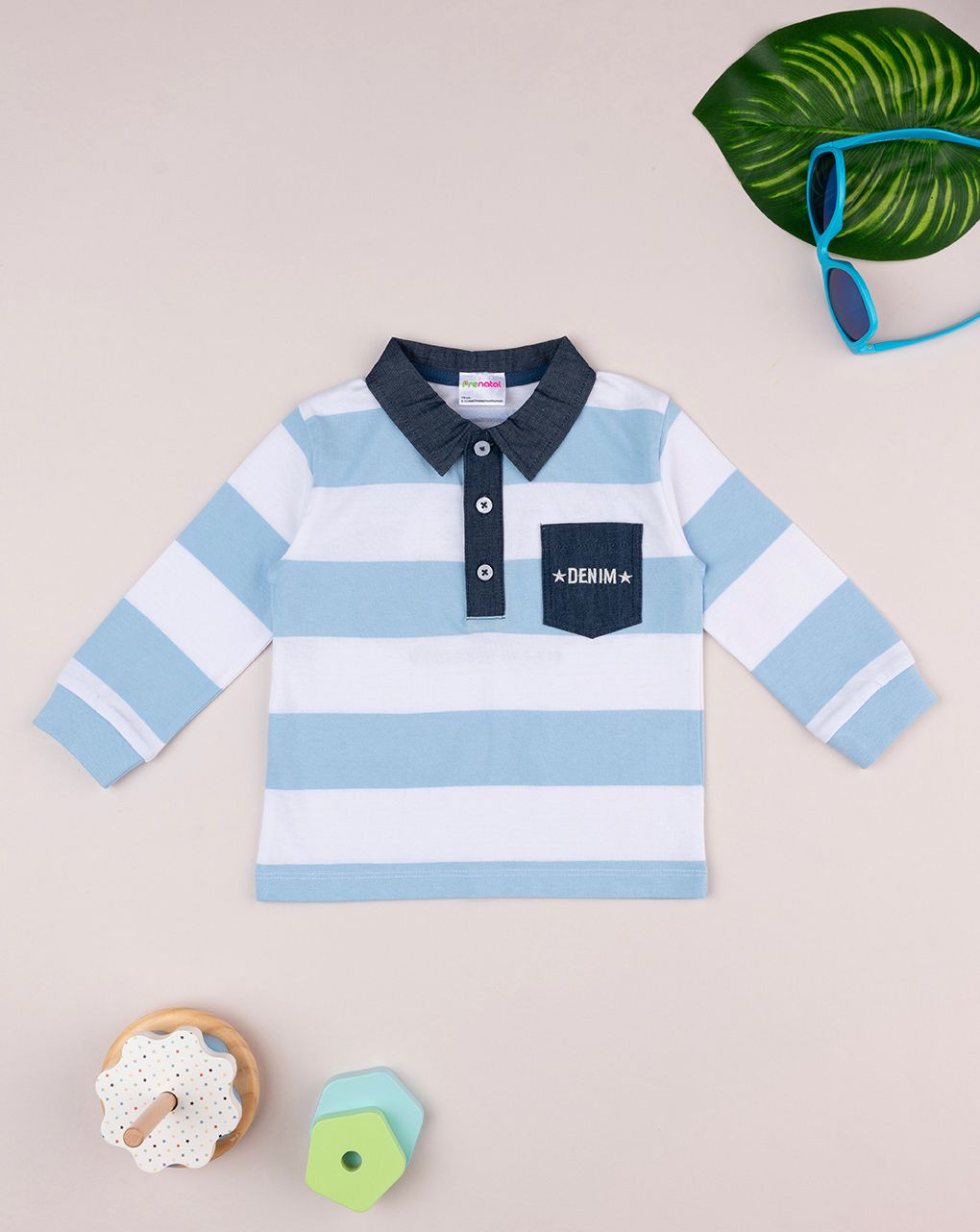 Polo rigata bimbo bianca/azzurra