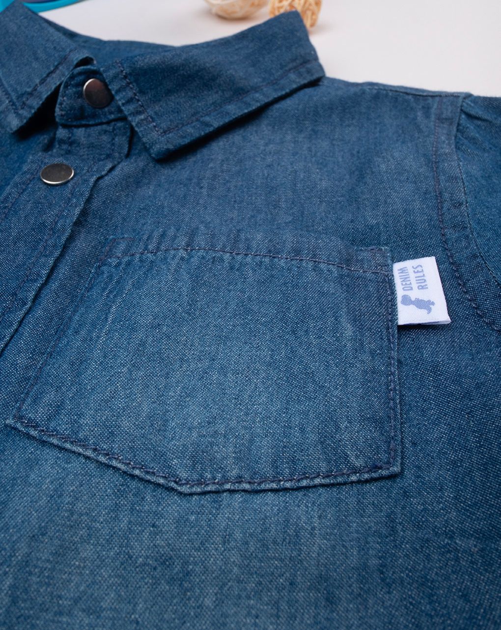 Camicia bimbo mezza manica chambray oeko-tex