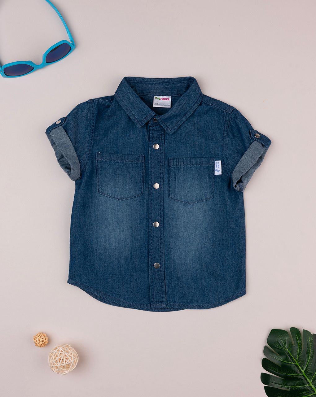 Camicia bimbo mezza manica chambray oeko-tex