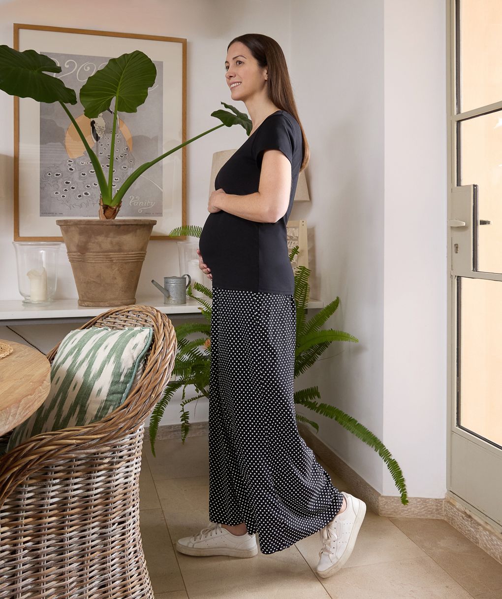 Pantalone premaman ampio con fantasia pois