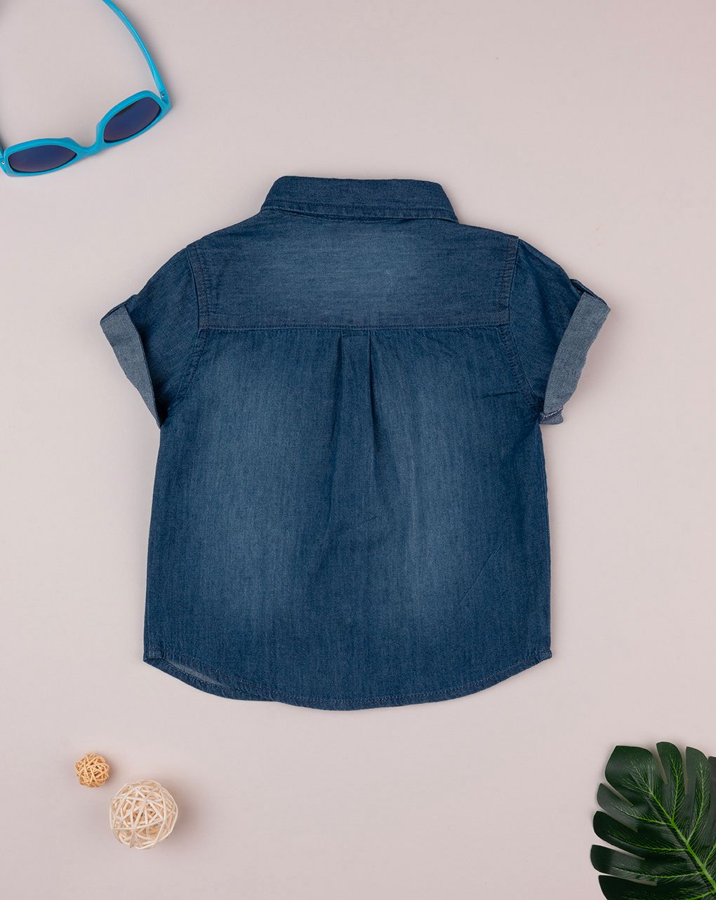Camicia bimbo mezza manica chambray oeko-tex