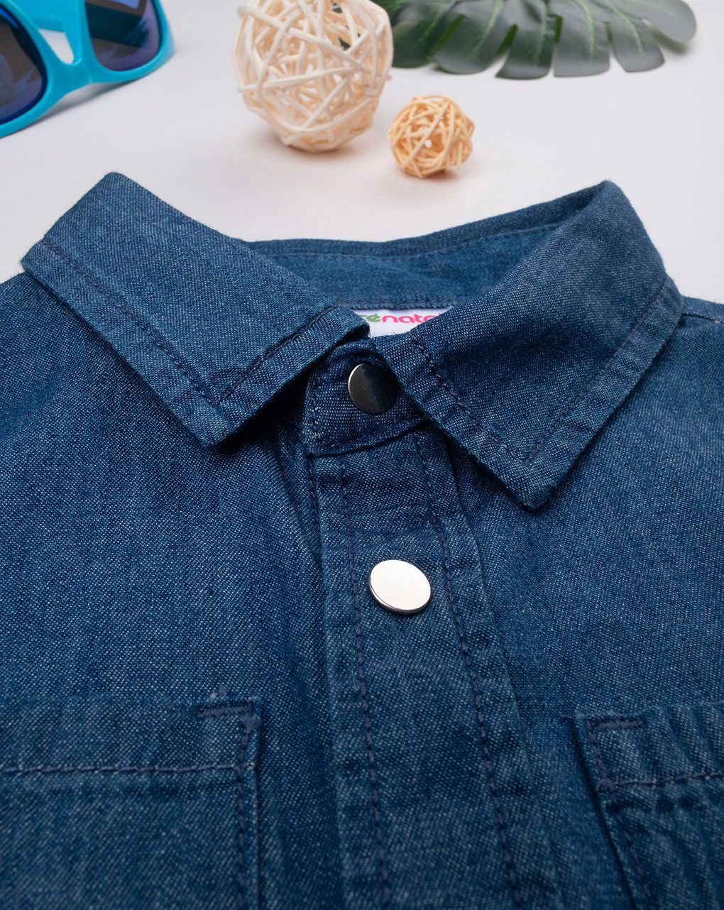 Camicia bimbo mezza manica chambray oeko-tex