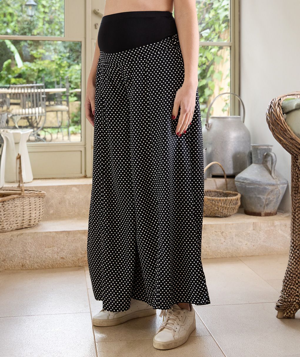 Pantalone premaman ampio con fantasia pois