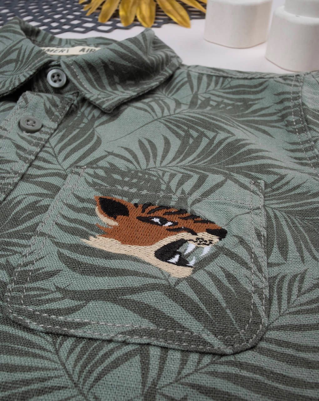 Camicia bambino verde allover