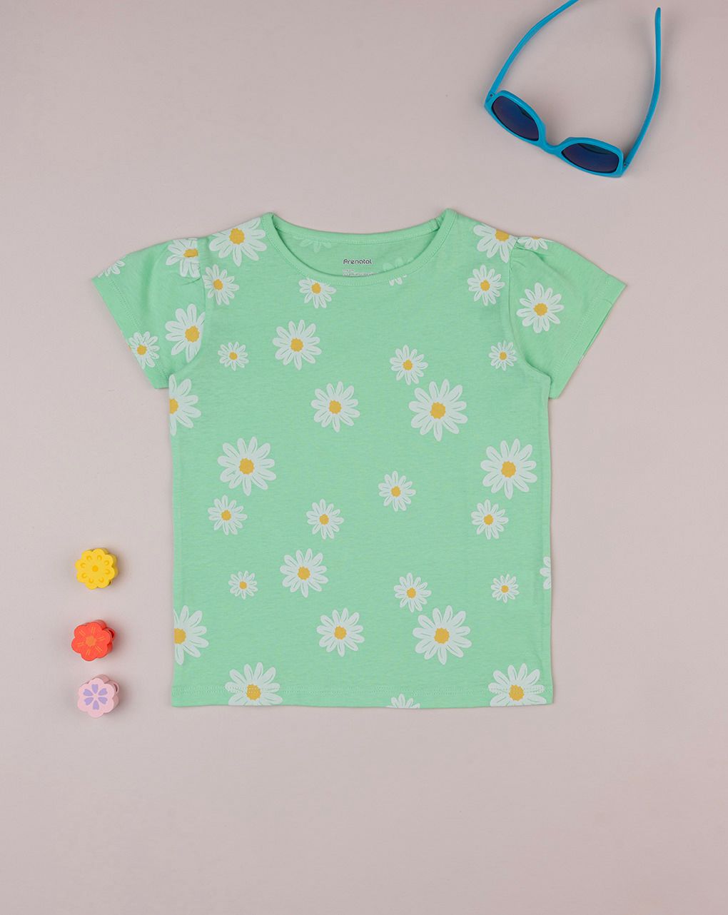 T-shirt maniche corte verde "margherite"