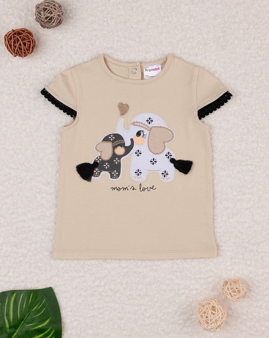 T-shirt bimba beige stampata