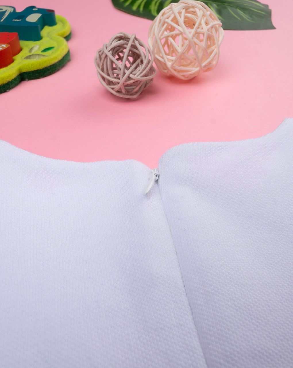 Abito lino con gonna blue a pois