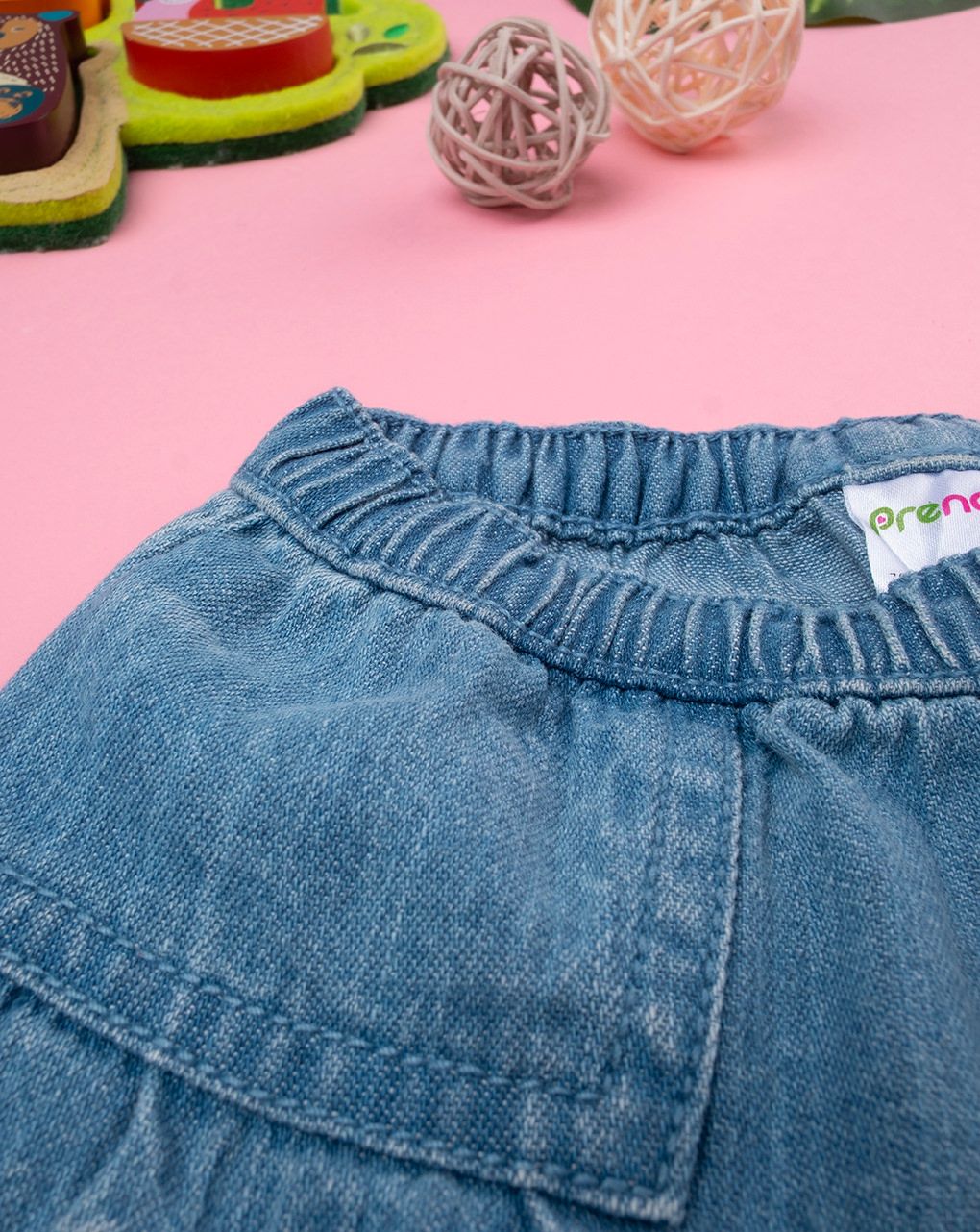 Shorts bimba denim ricamati
