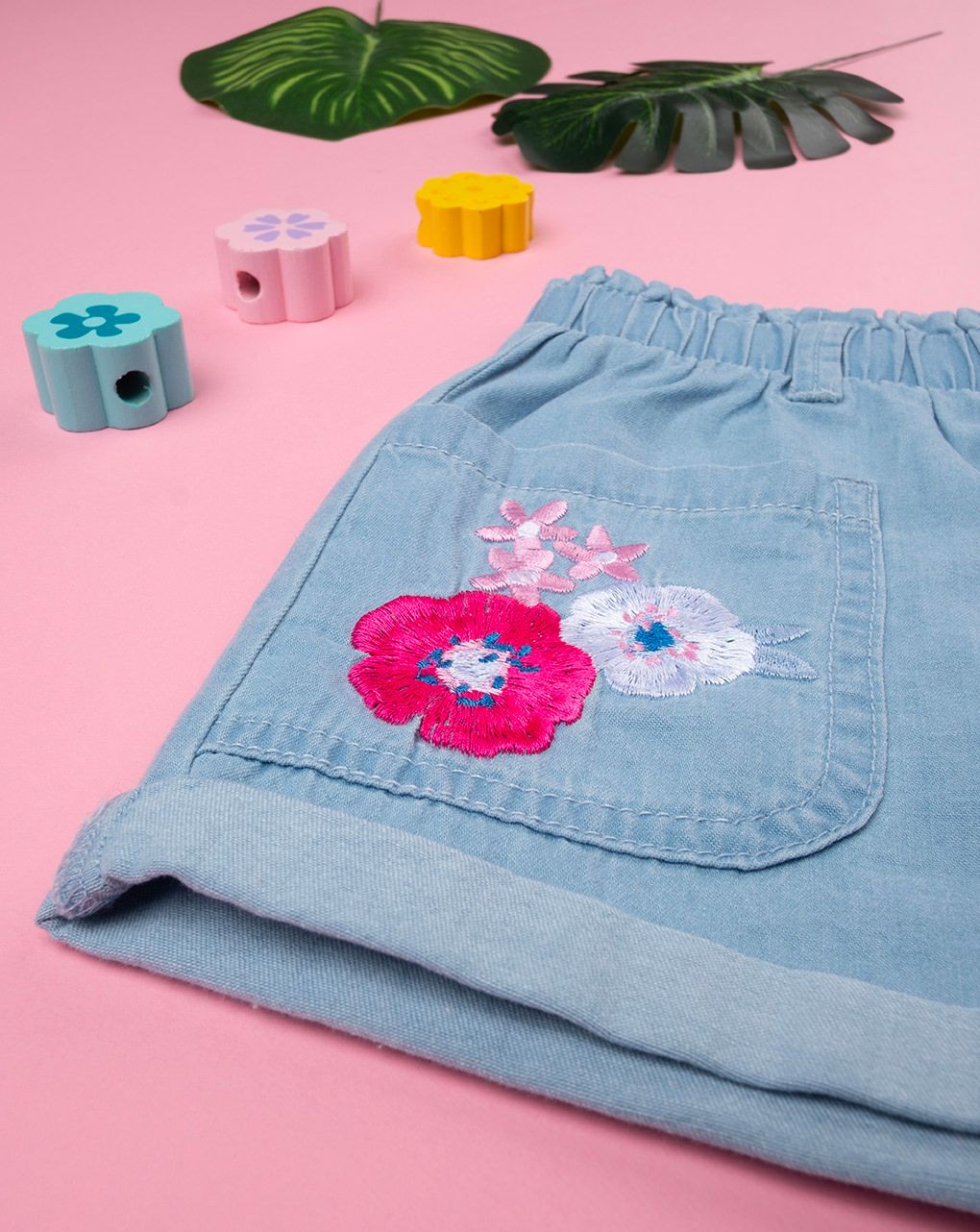 Shorts bimba denim fiori