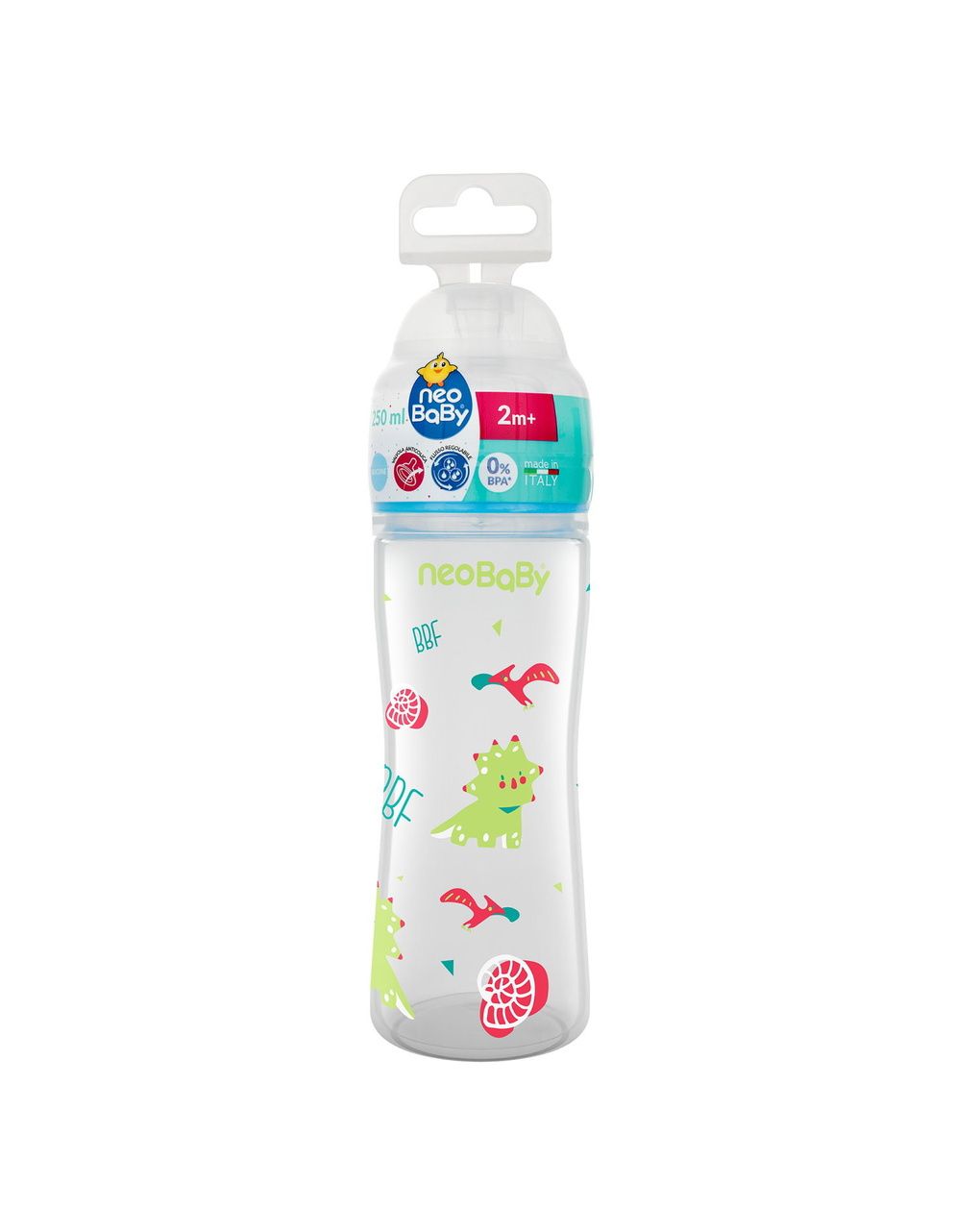 Biberon plastica collo largo silicone 250ml flusso regolabile verde 2m+ - neobaby