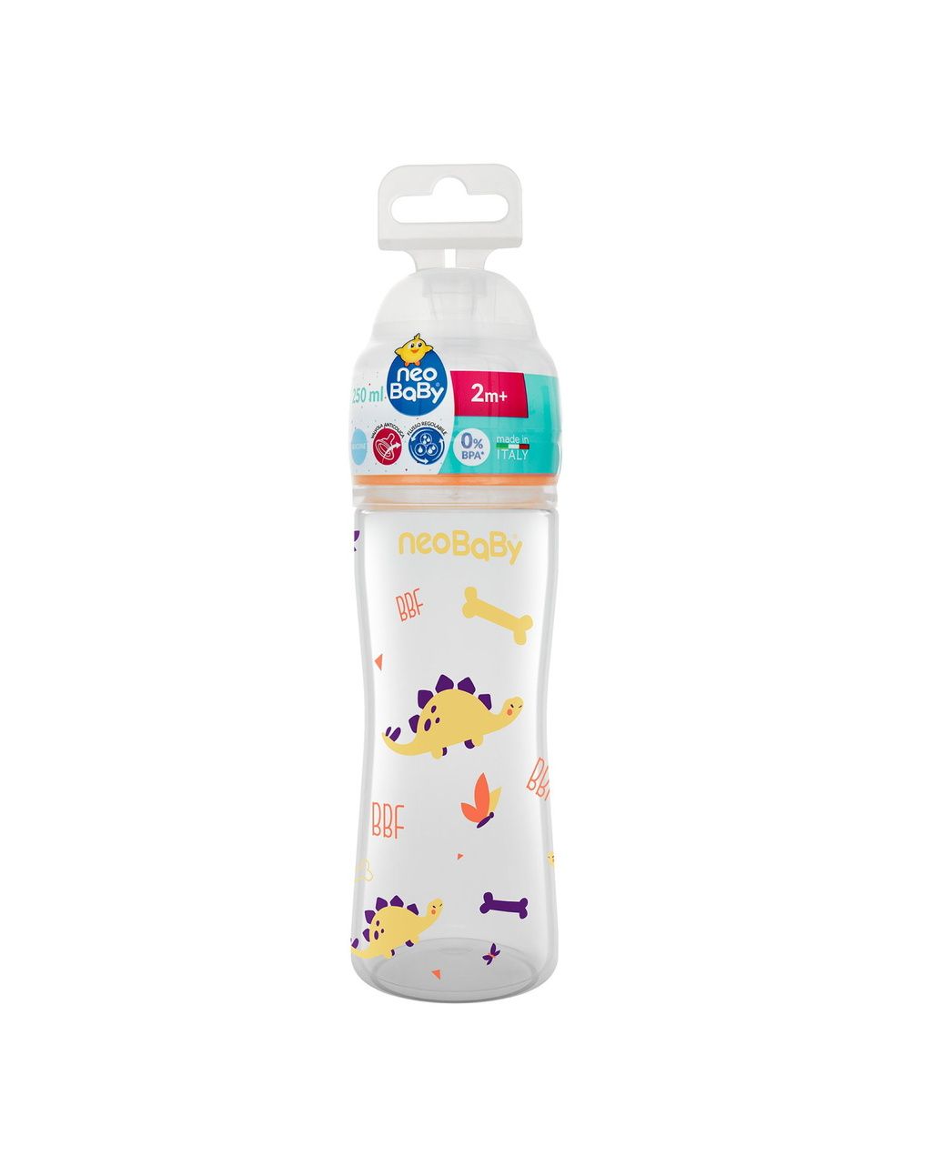 Biberon plastica collo largo silicone 250ml flusso regolabile arancione 2m+ - neobaby