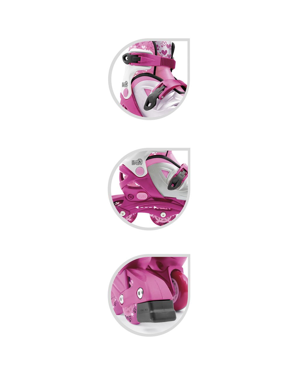 Pattini in linea 4 ruote rosa - taglia 31-35 - sun&sport