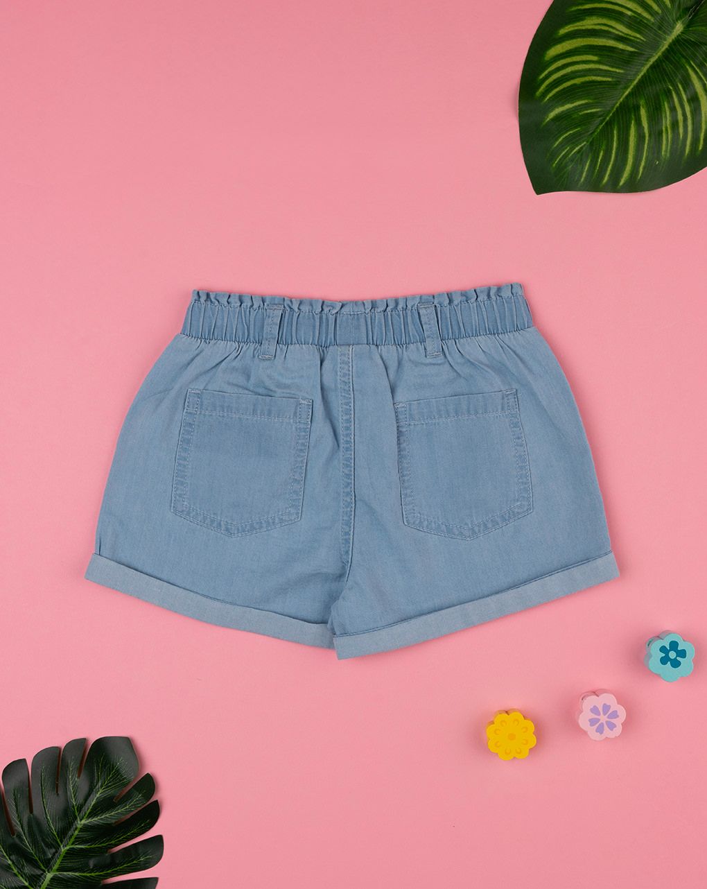 Shorts bimba denim fiori