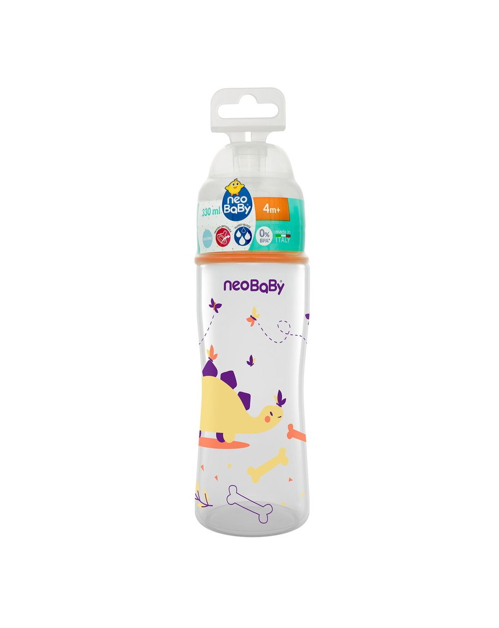 Biberon plastica collo largo silicone 330ml flusso veloce arancione 4m + - neobaby