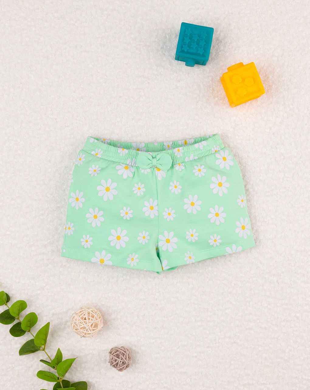 Shorts bimba verde margherite