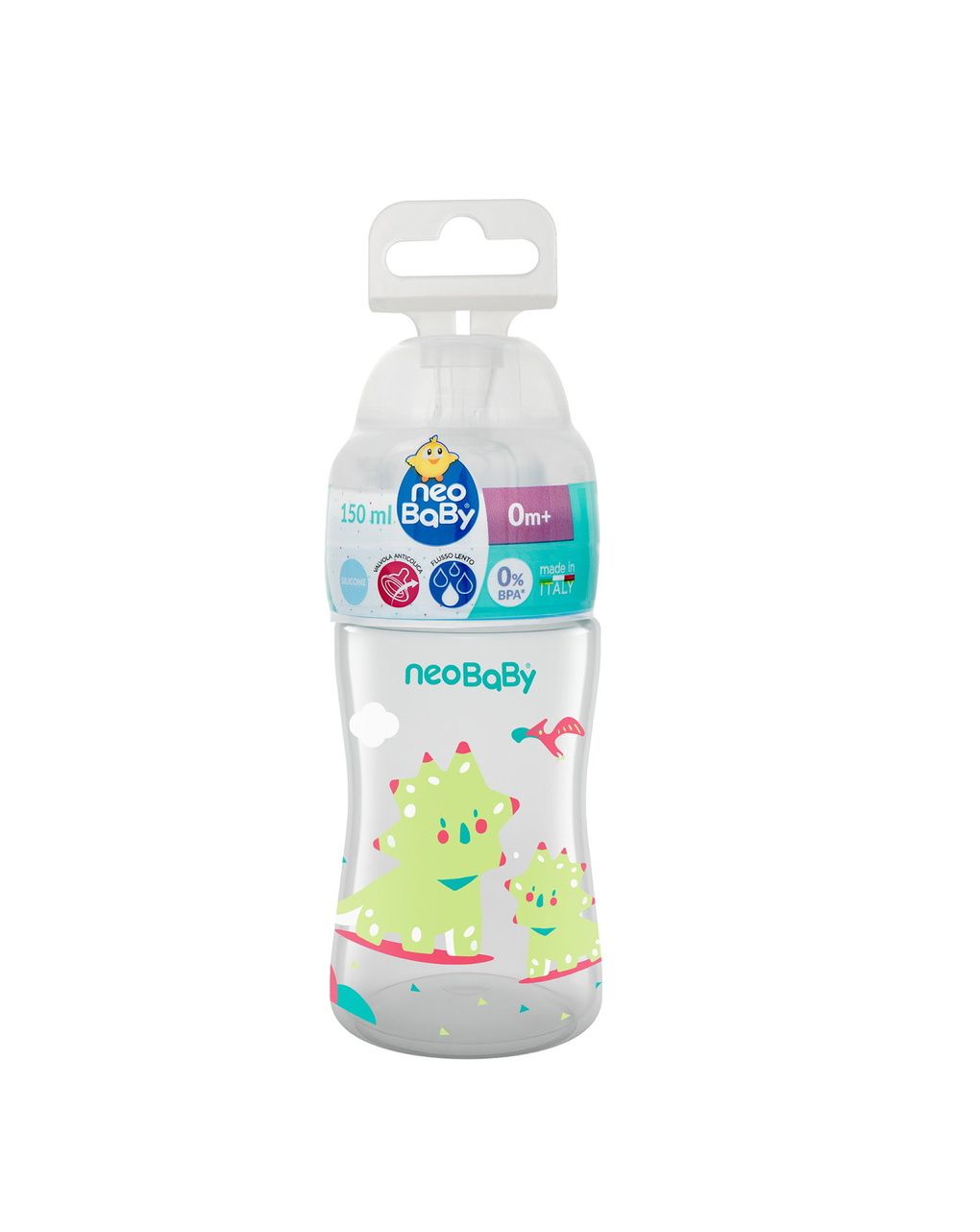 Biberon plastica collo largo silicone 150ml flusso lento verde 0m+ - neobaby