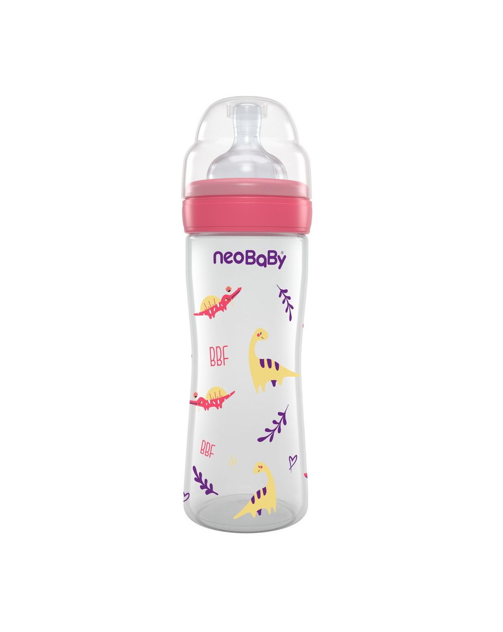 Biberon plastica collo largo silicone 250ml flusso regolabile rosa 2m+ - neobaby