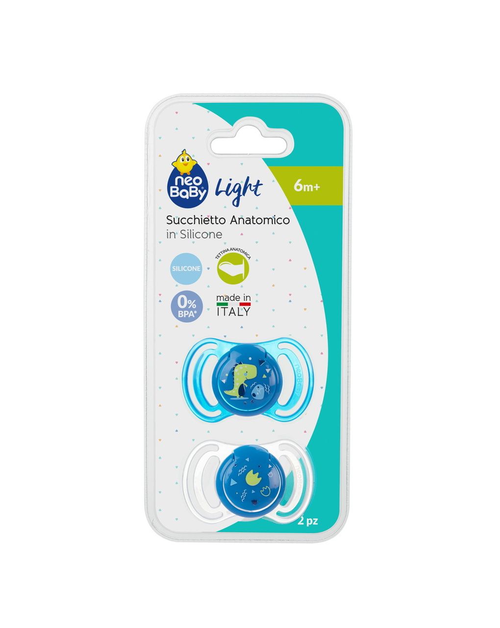 Succhietto anatomico silicone medio 6m+ blu 2 pezzi - neobaby