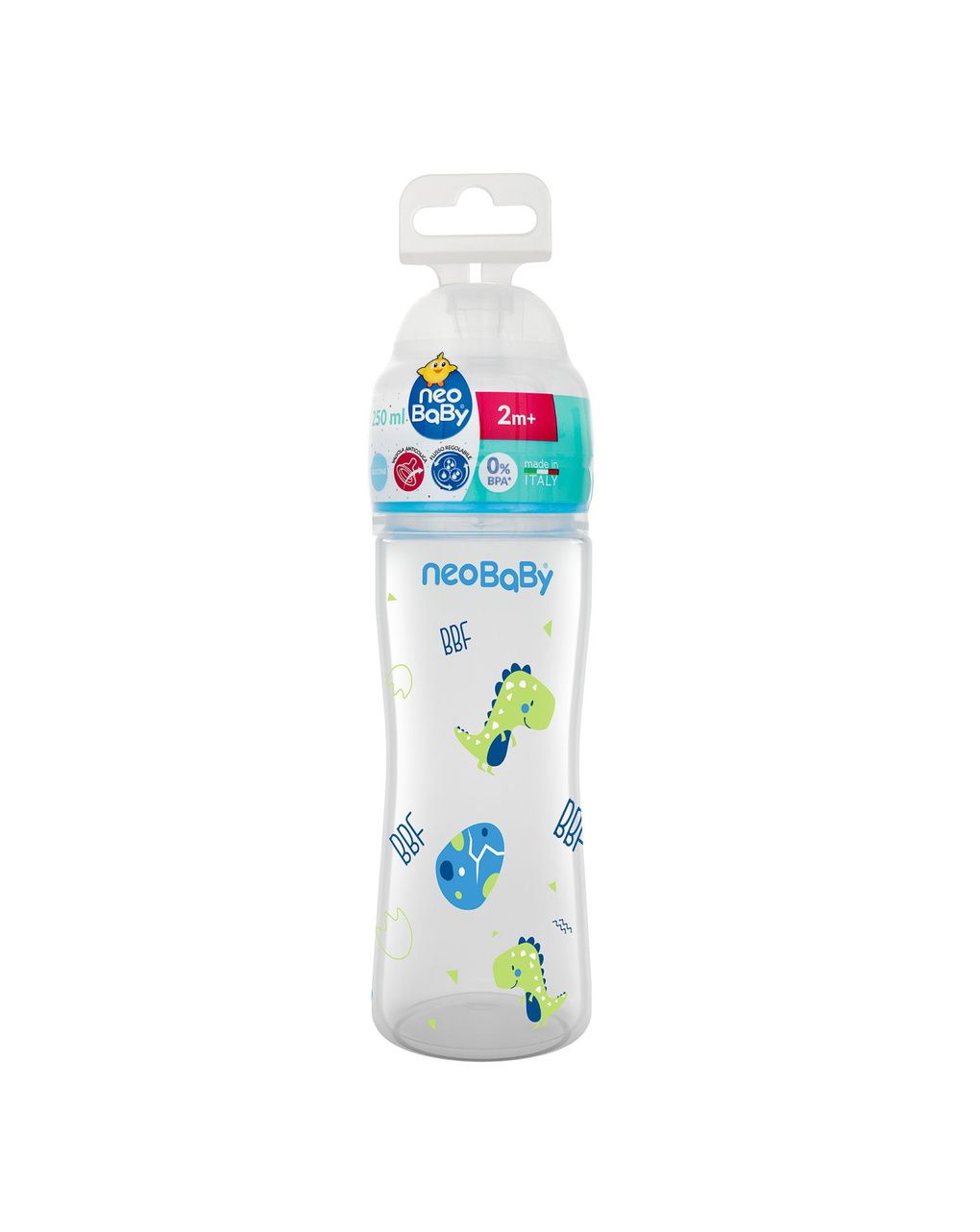 Biberon plastica collo largo silicone 250ml flusso regolabile blu 2m+ - neobaby