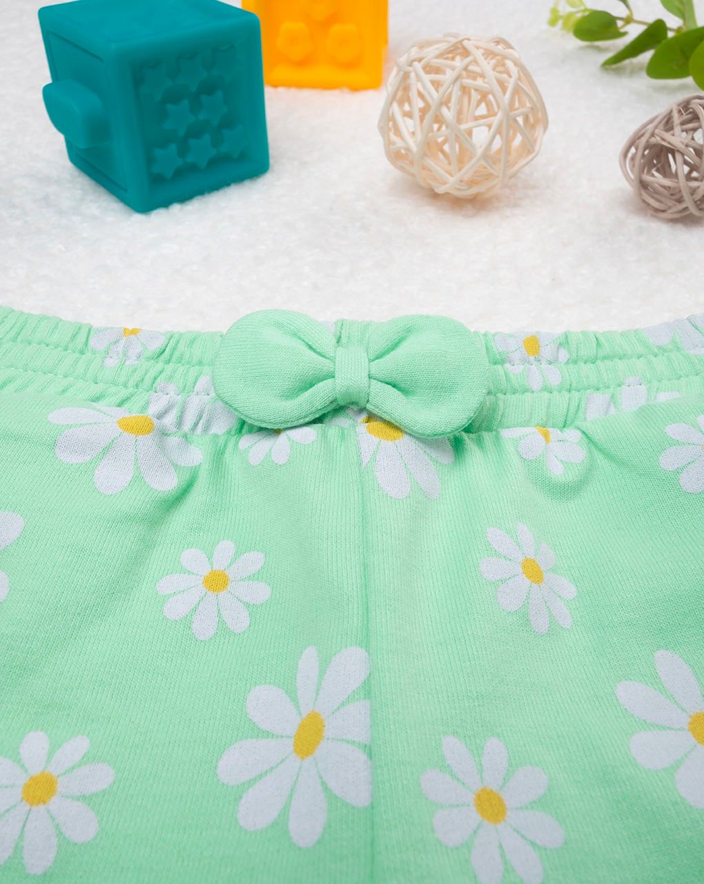 Shorts bimba verde margherite