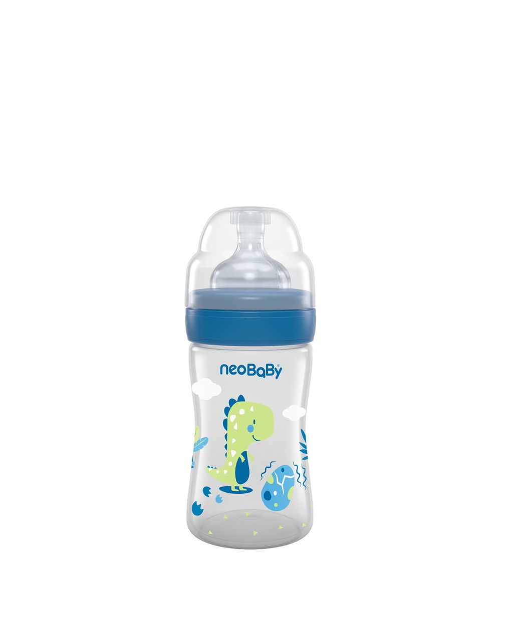 Biberon plastica collo largo silicone 150ml flusso lento blu 0m+ - neobaby