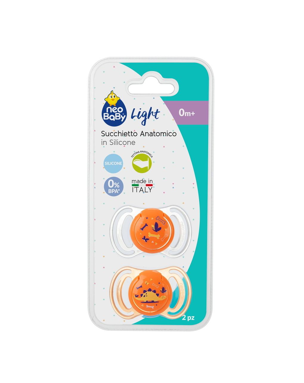 Succhietto anatomico silicone mini 0m+ arancione 2 pezzi - neobaby