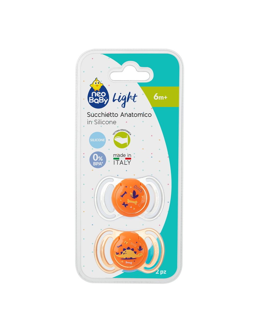 Succhietto anatomico silicone medio 6m+ arancione 2pezzi - neobaby