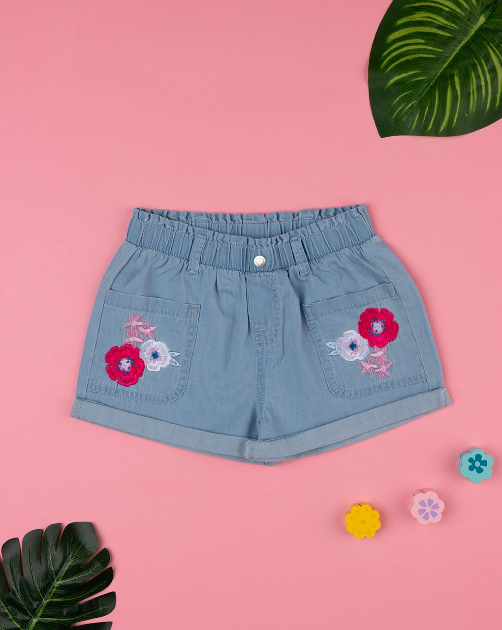 Shorts bimba denim fiori