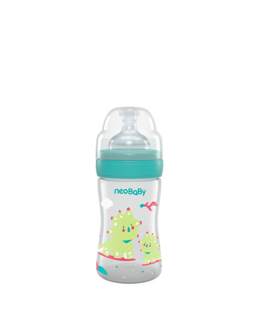 Biberon plastica collo largo silicone 150ml flusso lento verde 0m+ - neobaby