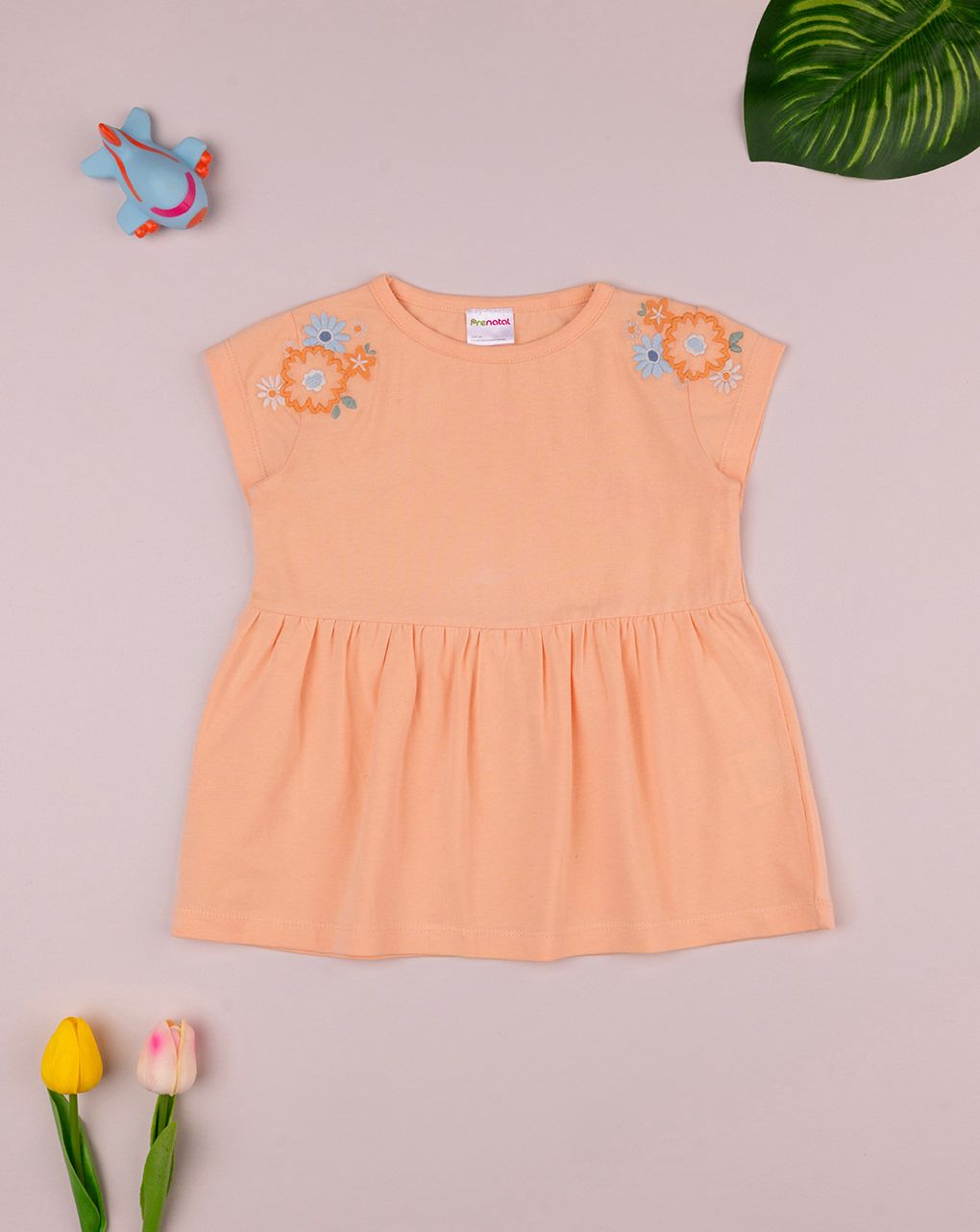 T-shirt bambina pesca con ricamo