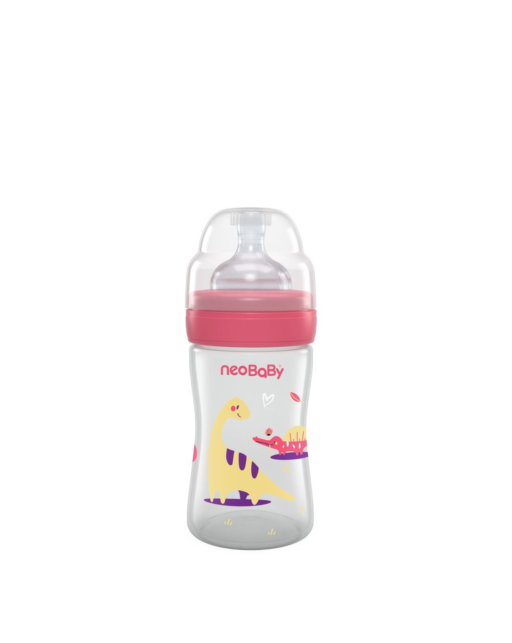 Biberon plastica collo largo silicone 150ml flusso lento rosa 0m+ - neobaby