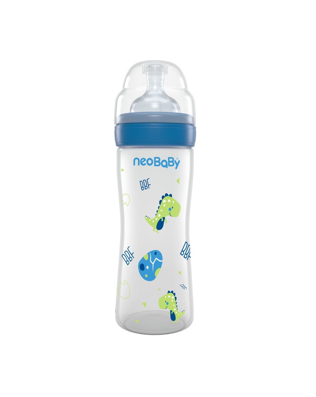 Biberon plastica collo largo silicone 250ml flusso regolabile blu 2m+ - neobaby