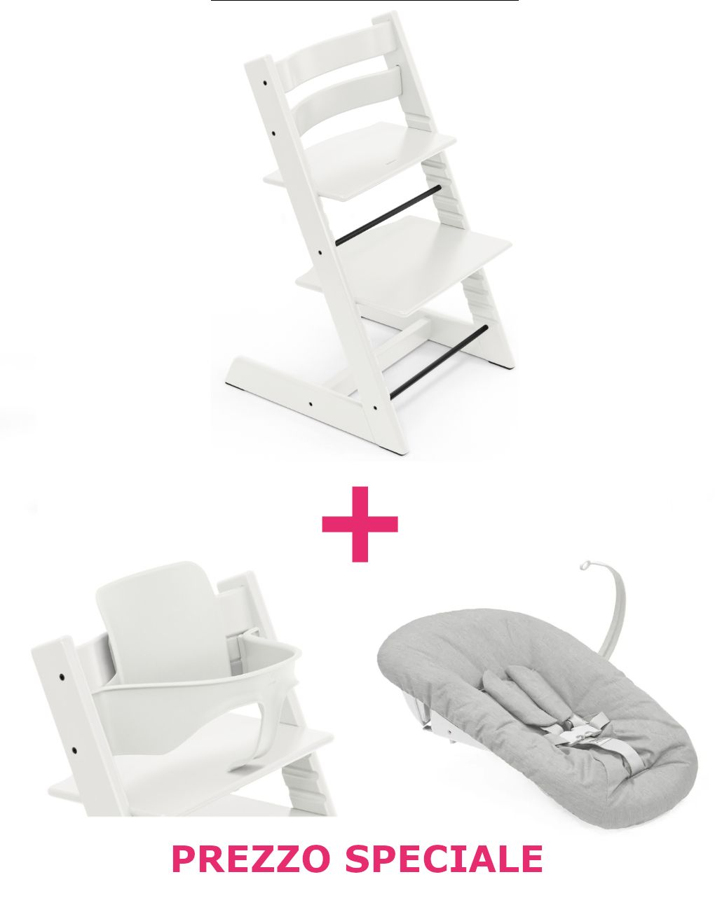 Tripp trapp bianco + newborn set + babyset v2 bianco a un prezzo speciale - stokke®