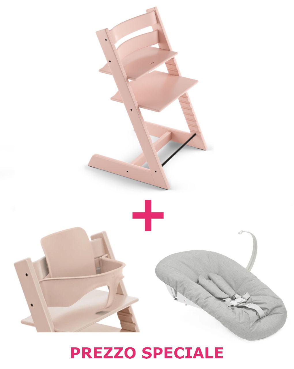 Tripp trapp serene pink + newborn set + babyset v2 serene pink a un prezzo speciale - personalizzabile - stokke®