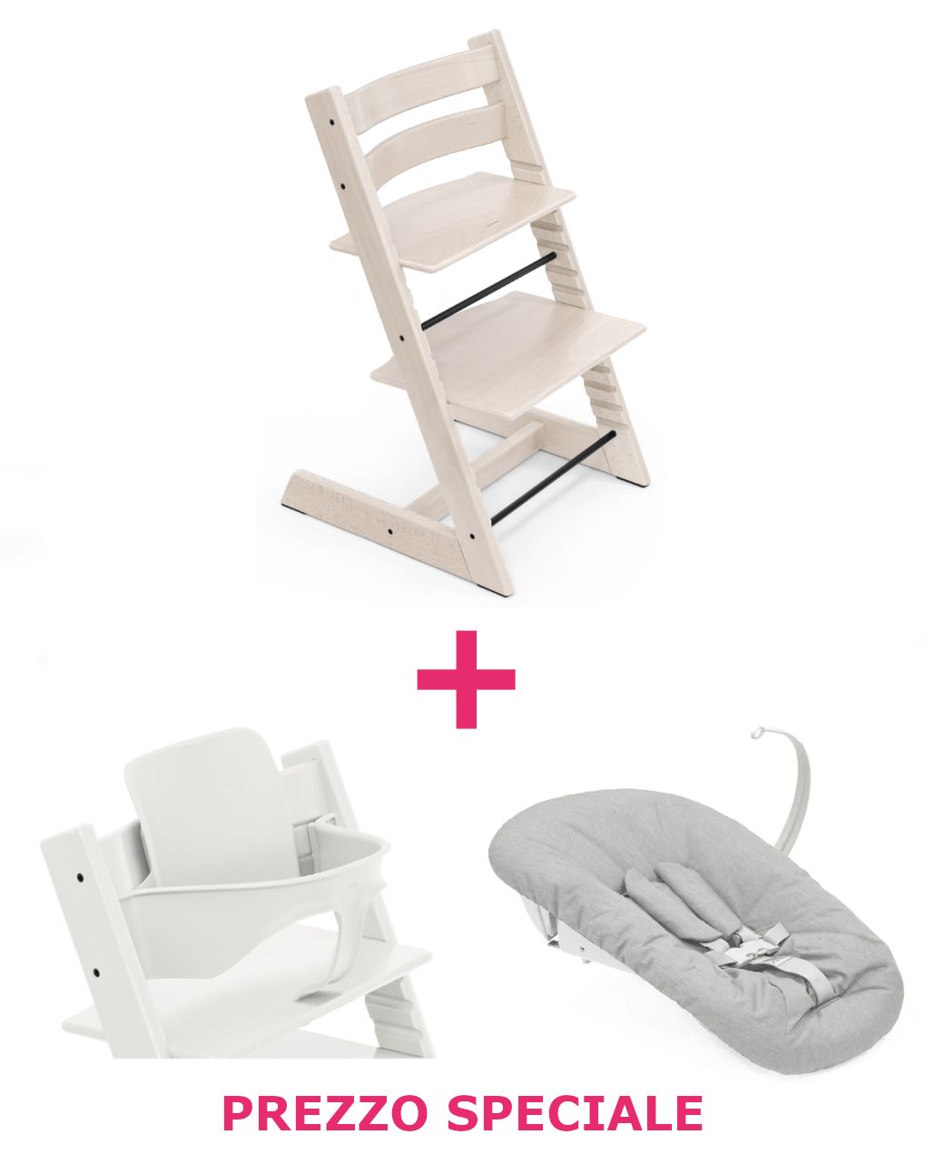 Tripp trapp sbiancato + newborn set + babyset v2 bianco a un prezzo speciale - personalizzabile - stokke®